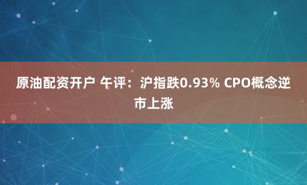原油配资开户 午评：沪指跌0.93% CPO概念逆市上涨